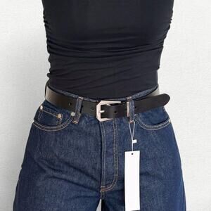 AllSaints Agatha Leather Western Belt in Black and Dull Nickel